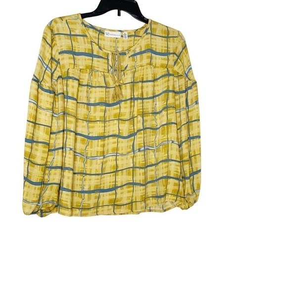 RAFAELLA yellow blouse with front tie and long sleeves. Size SP - Picture 3 of 7